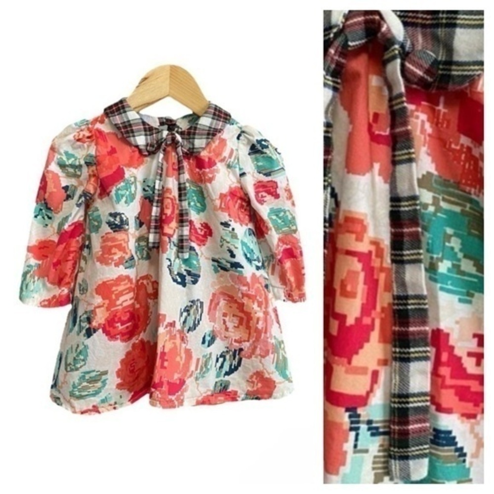 holley + sage Floral Plaid Peter Pan Collar Vintage Style Dress 12-18 months